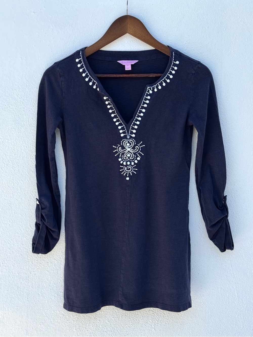 Lilly Pulitzer Navy Tunic with White Embroidery
